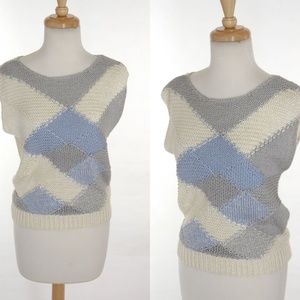 Vintage 1980s Blue Gray Cream Color Block Sweater